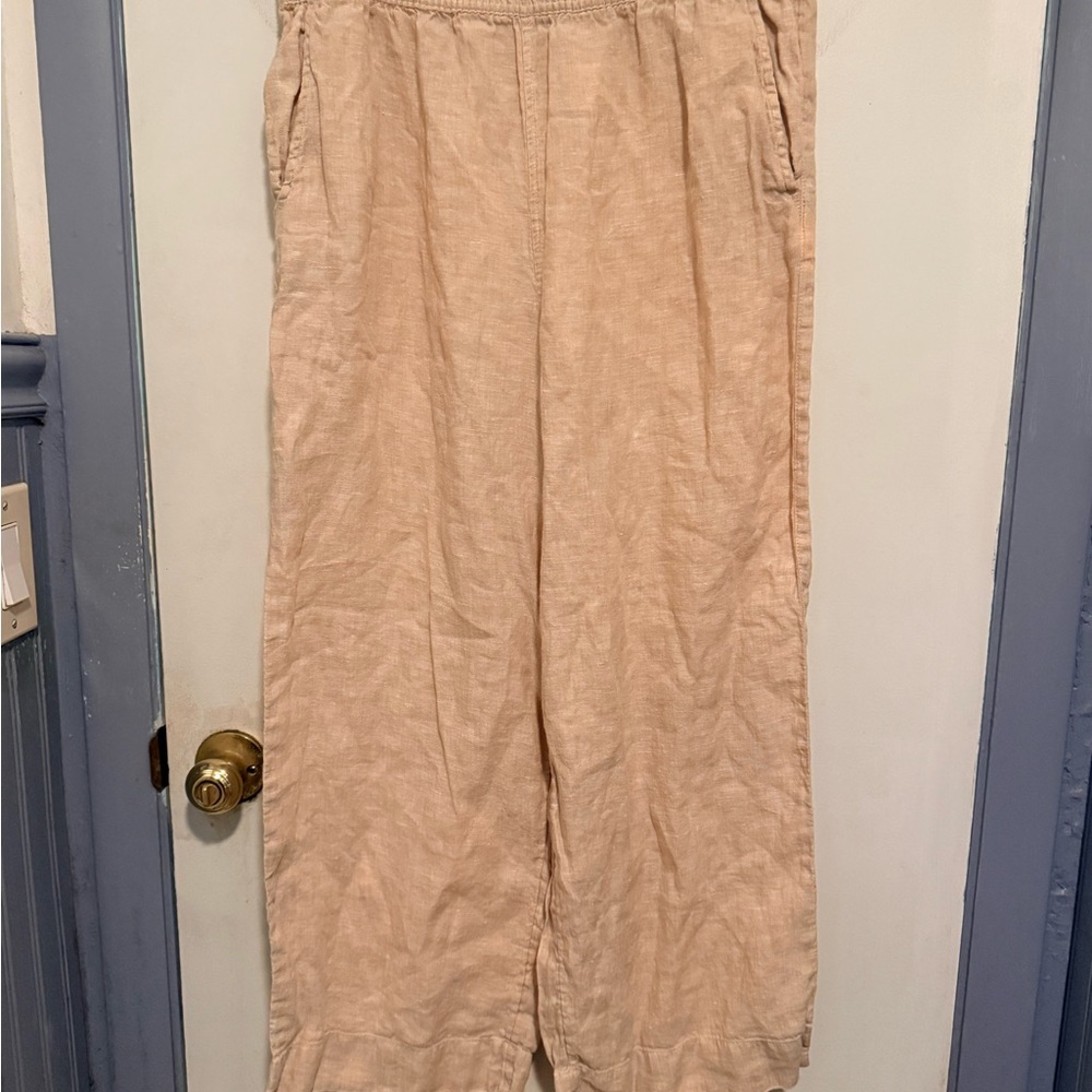 Tahari Relaxed Linen Wide-Leg Pants - Beige